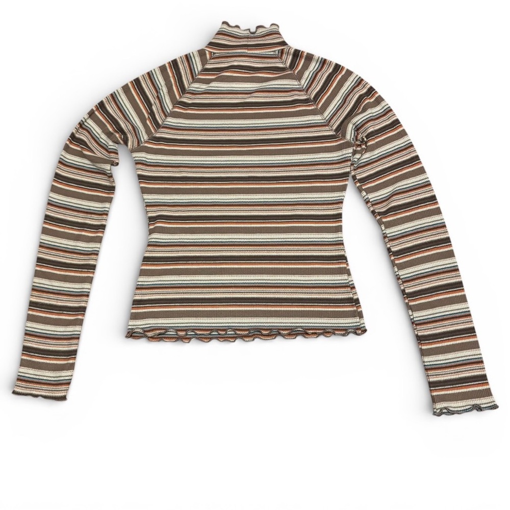 SO Multicolor Striped Long Sleeve Lettuce Trim Turtleneck Top - Picture 2 of 7